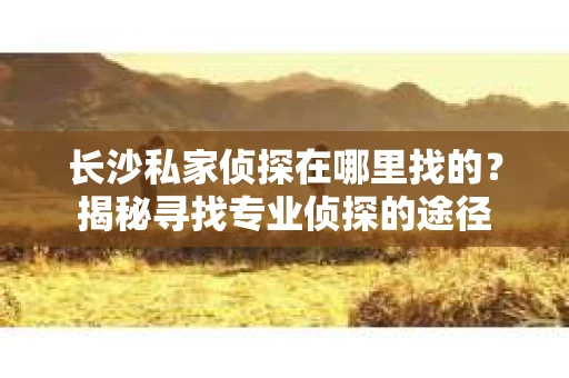 长沙私家侦探在哪里找的？揭秘寻找专业侦探的途径